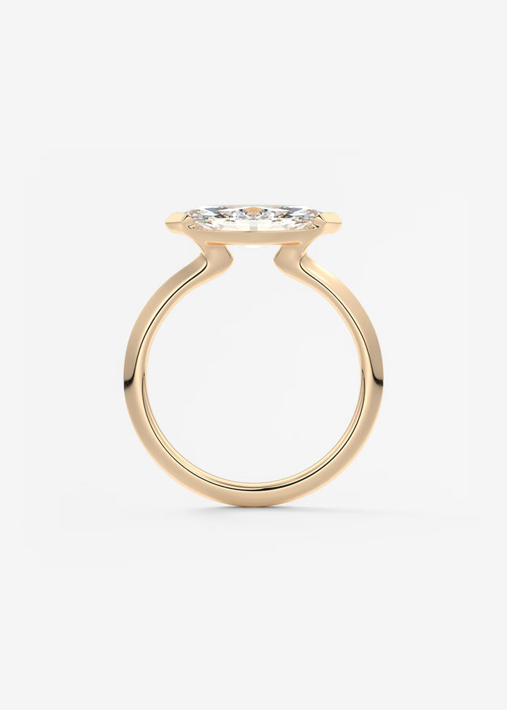 The Vela East West Marquise Cut Engagement Ring with Half Bezel#material_rose