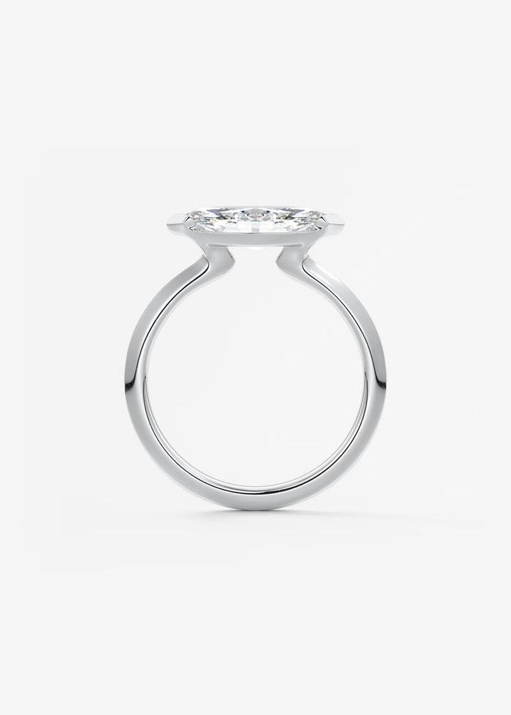 The Vela East West Marquise Cut Engagement Ring with Half Bezel#material_white
