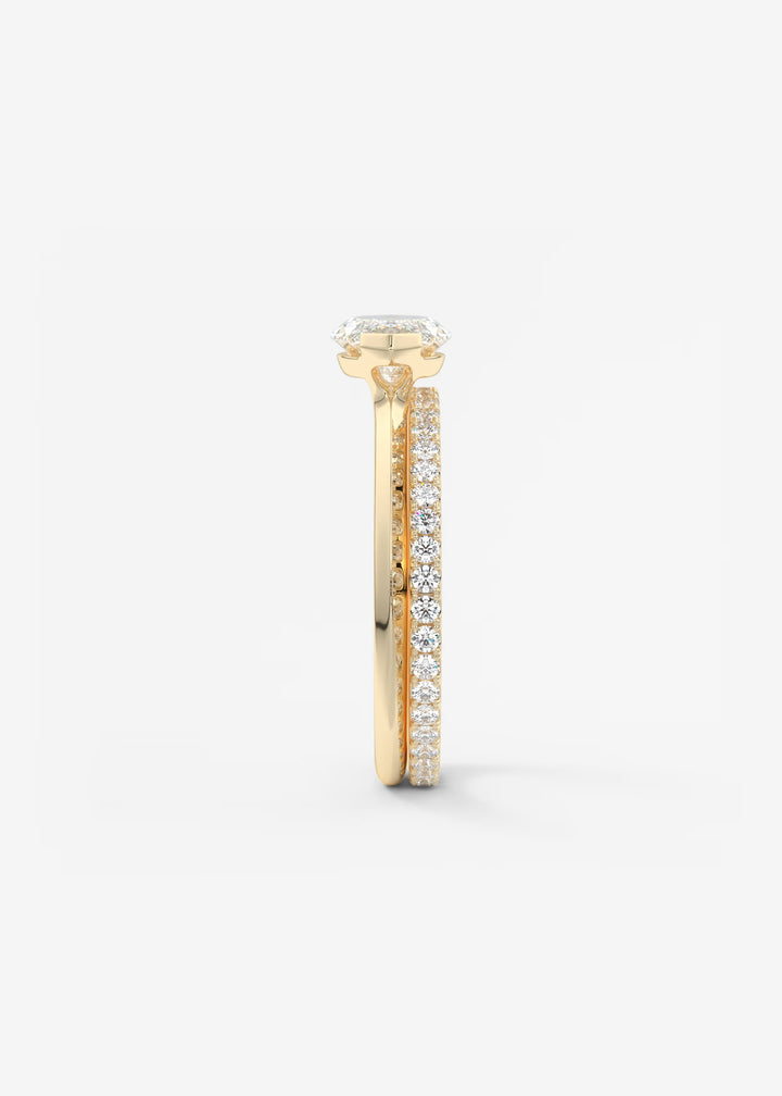 The Vela East West Marquise Cut Engagement Ring with Half Bezel#material_gold