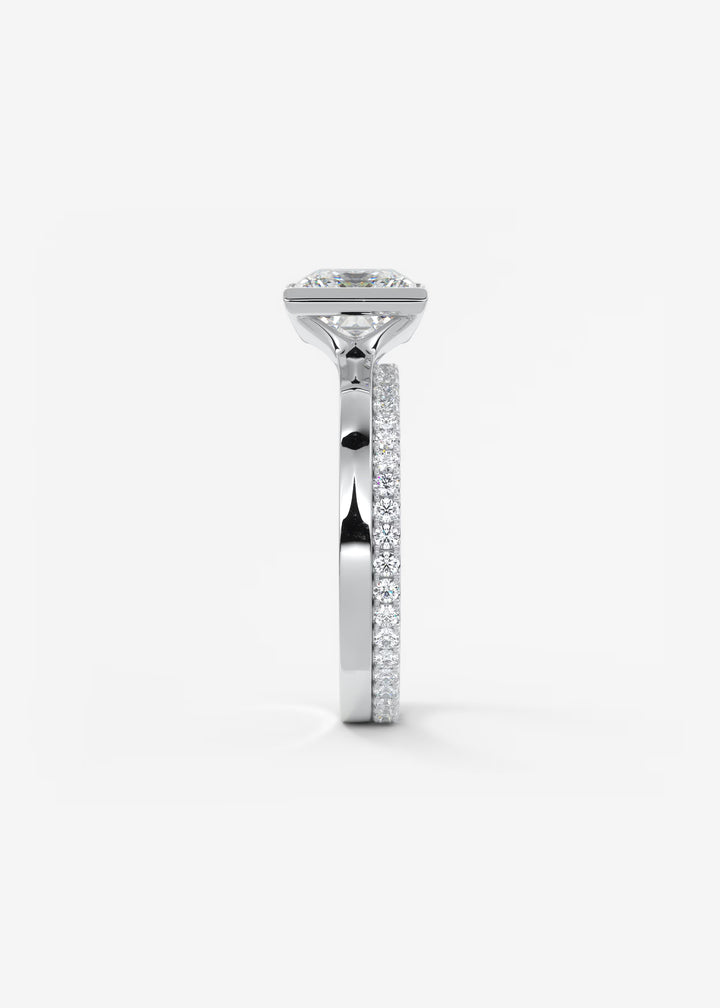 The Vela Princess Cut Engagement Ring with Half Bezel#material_white