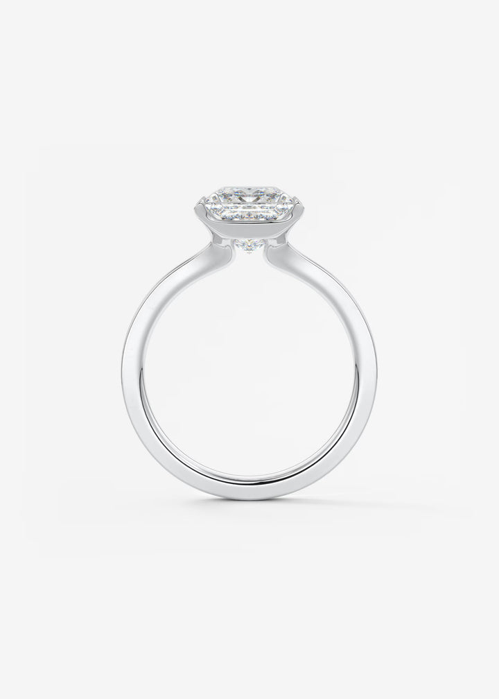 The Vela Princess Cut Engagement Ring with Half Bezel#material_white