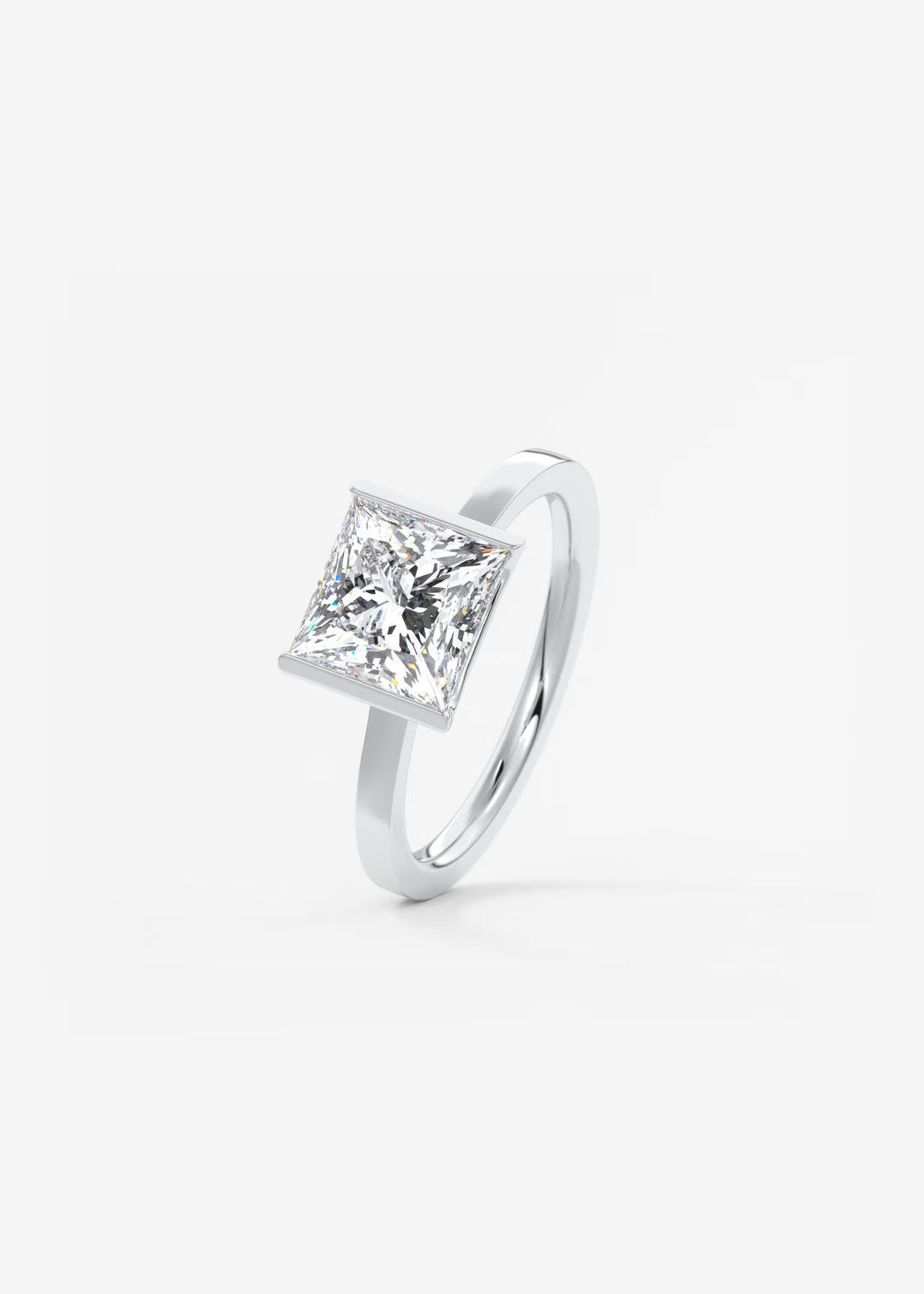 The Vela Princess Cut Engagement Ring with Half Bezel#material_white
