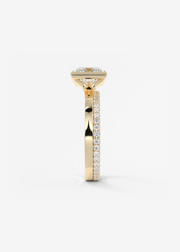 The Vela Princess Cut Engagement Ring with Half Bezel#material_gold