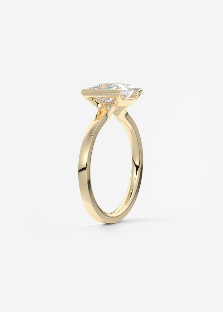 The Vela Princess Cut Engagement Ring with Half Bezel#material_gold