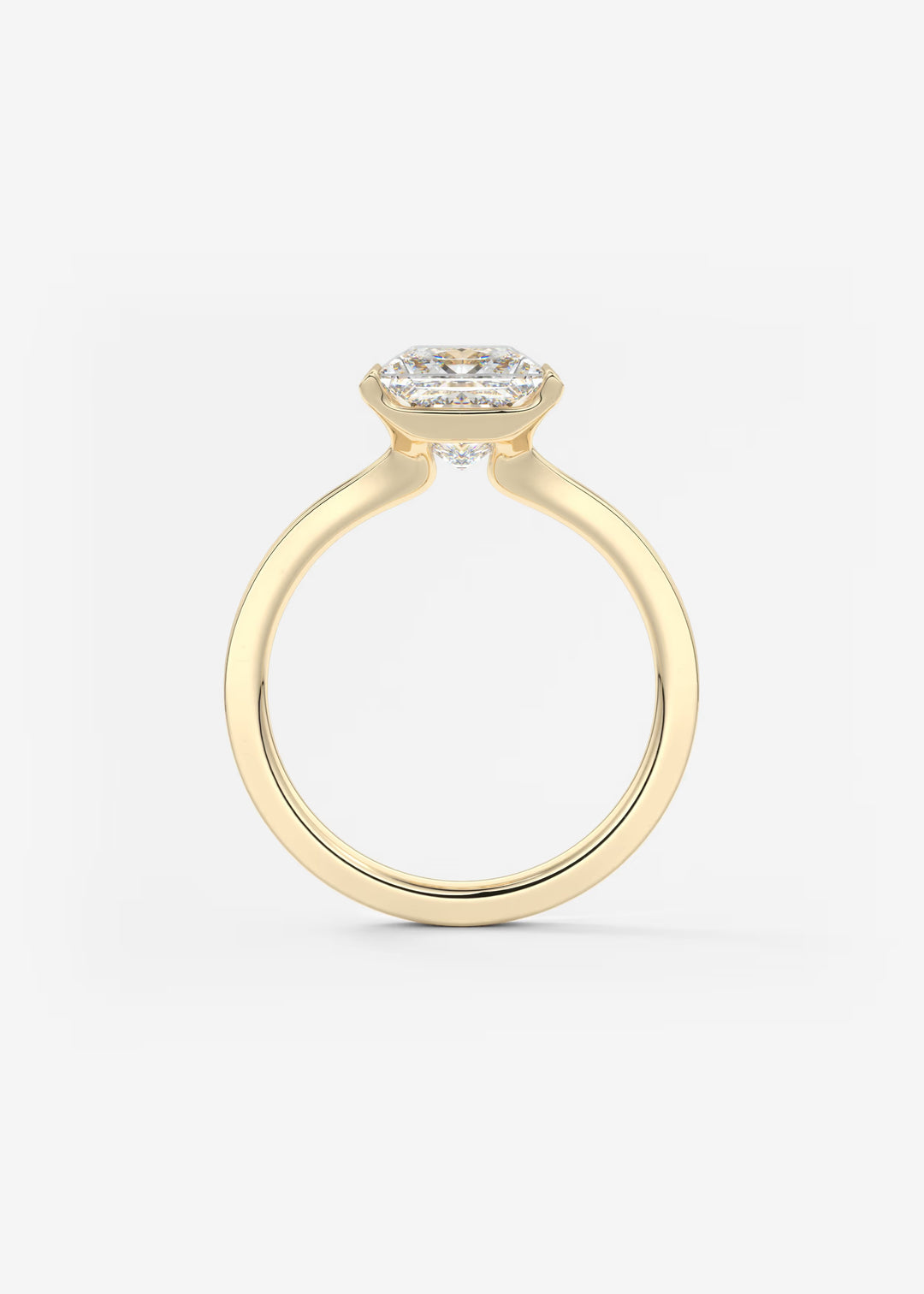 The Vela Princess Cut Engagement Ring with Half Bezel#material_gold