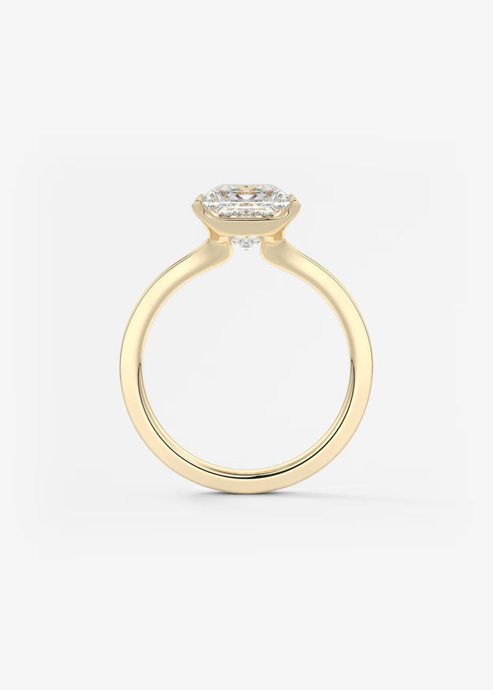 The Vela Princess Cut Engagement Ring with Half Bezel#material_gold