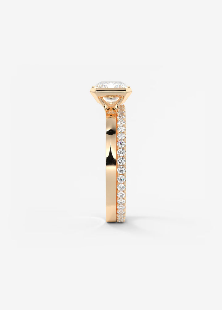 The Vela East West Radiant Cut Engagement Ring with Half Bezel#material_rose