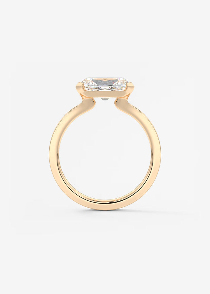The Vela East West Radiant Cut Engagement Ring with Half Bezel#material_rose