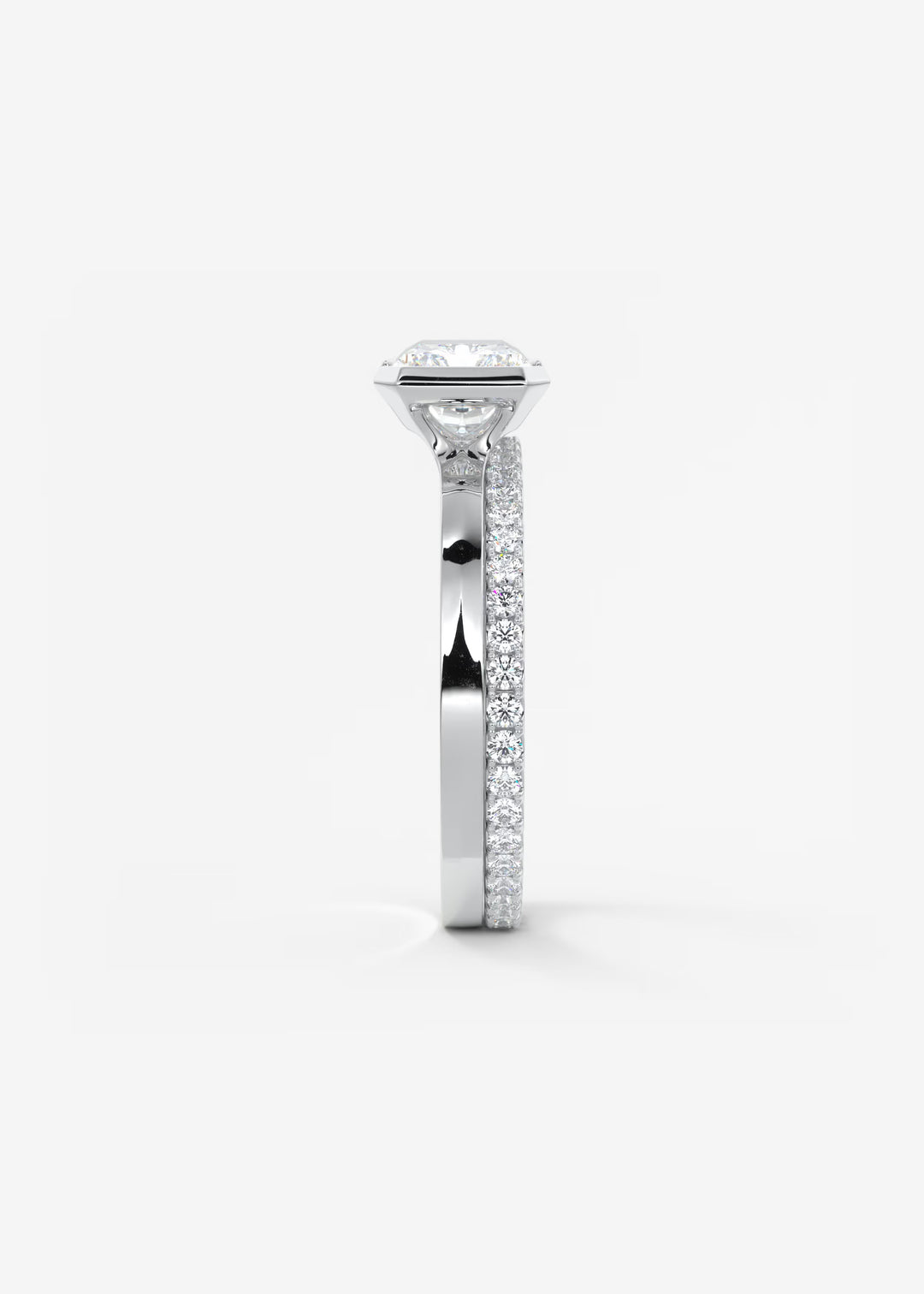 The Vela East West Radiant Cut Engagement Ring with Half Bezel#material_white