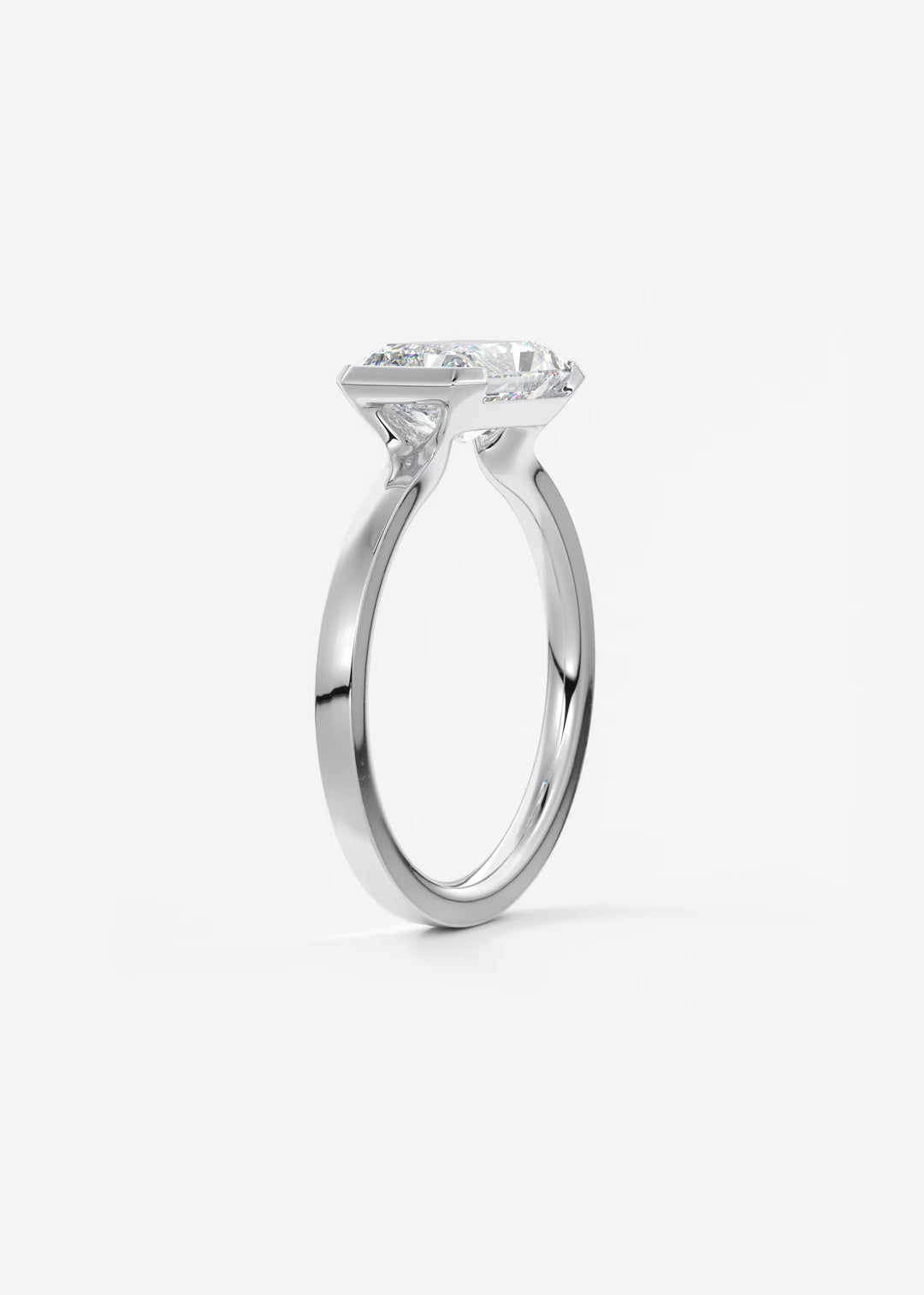 The Vela East West Radiant Cut Engagement Ring with Half Bezel#material_white