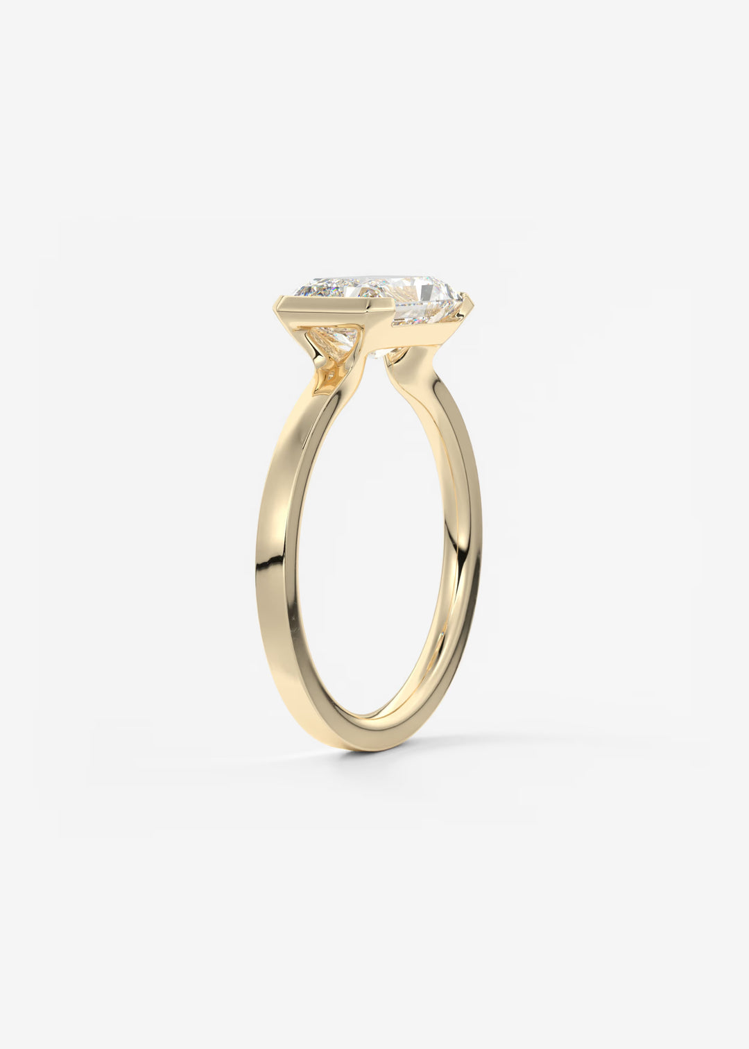 The Vela East West Radiant Cut Engagement Ring with Half Bezel#material_gold
