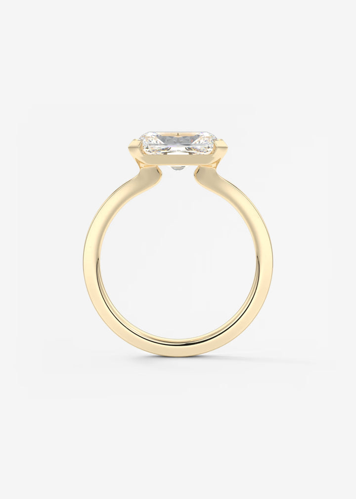 The Vela East West Radiant Cut Engagement Ring with Half Bezel#material_gold