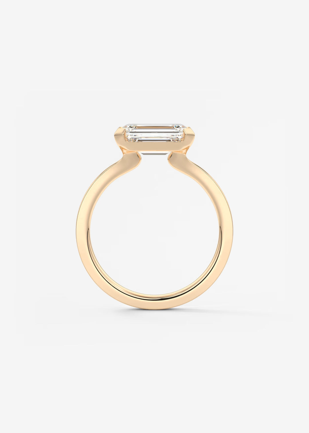 The Vela East West Emerald Cut Engagement Ring with Half Bezel#material_rose