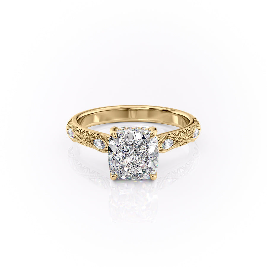 The Vivian Set With A Cushion Vintage Lab Diamond 1 Carat 14K Gold#material_14k-gold
