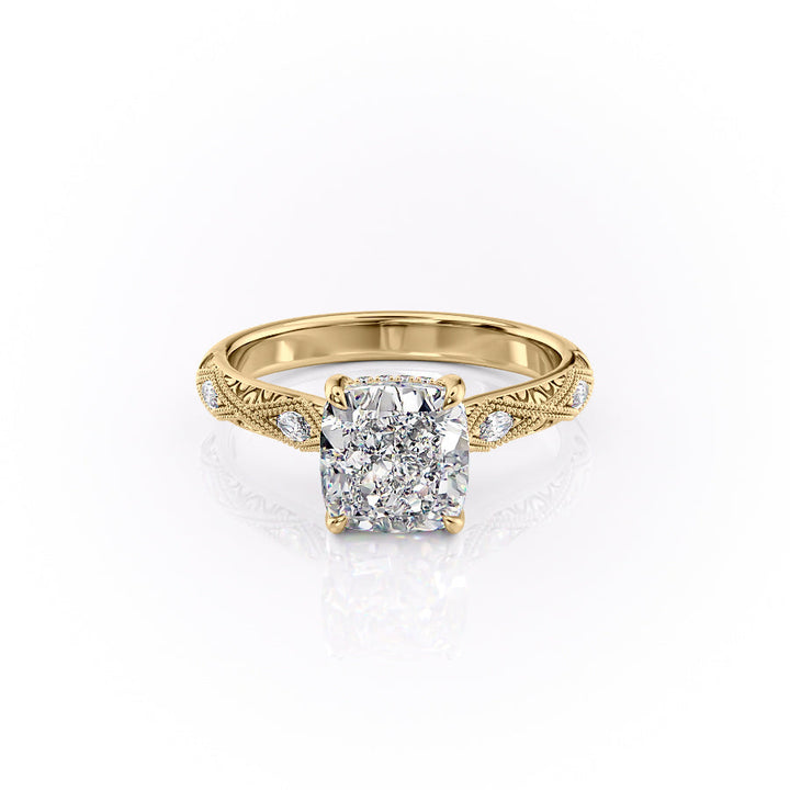 The Vivian Set With A Cushion Vintage Lab Diamond 1 Carat 14K Gold#material_14k-gold