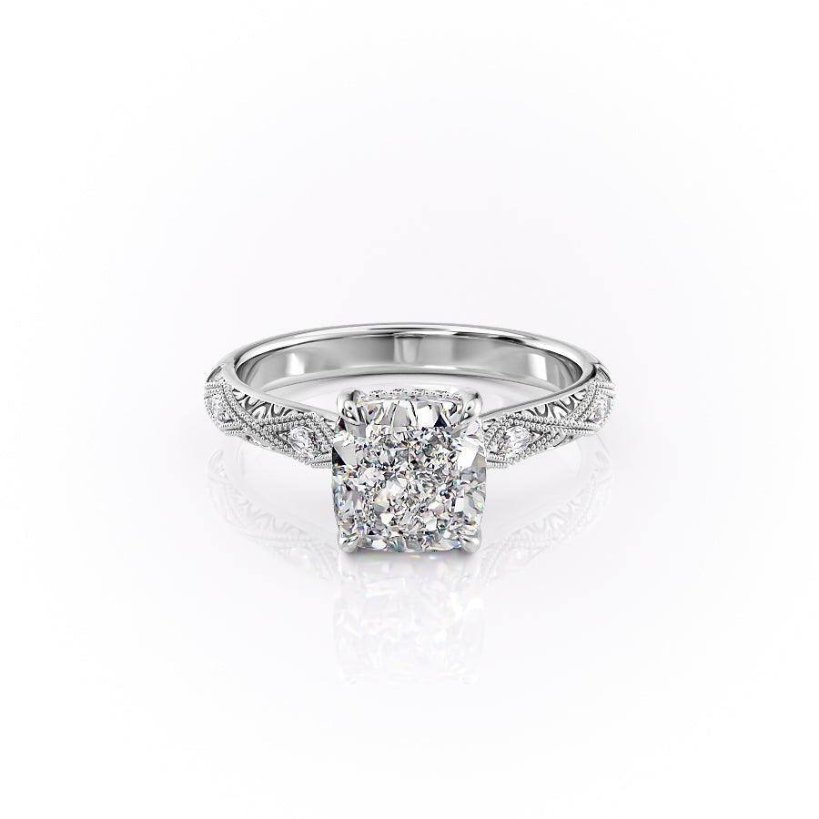 The Vivian Set With A Cushion Vintage Lab Diamond 1 Carat 14K White#material_14k-white