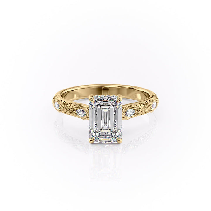 The Vivian Set With A Emerald Vintage Lab Diamond 1 Carat 14K Gold#material_14k-gold