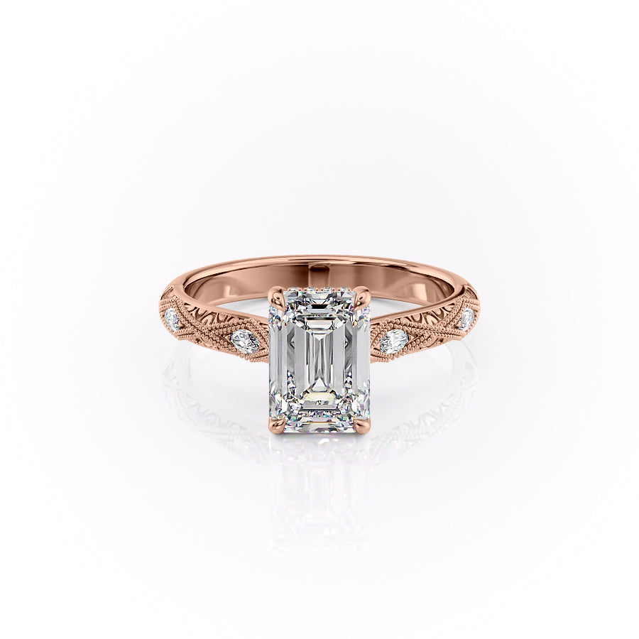 The Vivian Set With A Emerald Vintage Lab Diamond 1 Carat 14K Rose#material_14k-rose