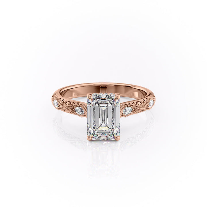 The Vivian Set With A Emerald Vintage Lab Diamond 1 Carat 14K Rose#material_14k-rose