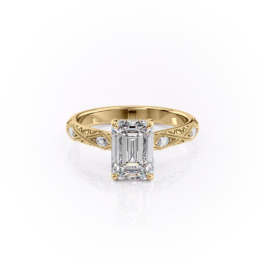 The Vivian Set With A Emerald Vintage Lab Diamond 1 Carat 18K Gold#material_18k-gold