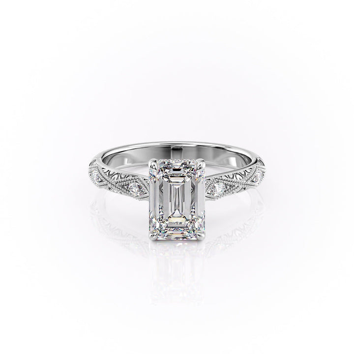 The Vivian Set With A Emerald Vintage Lab Diamond 1 Carat 18K White#material_18k-white