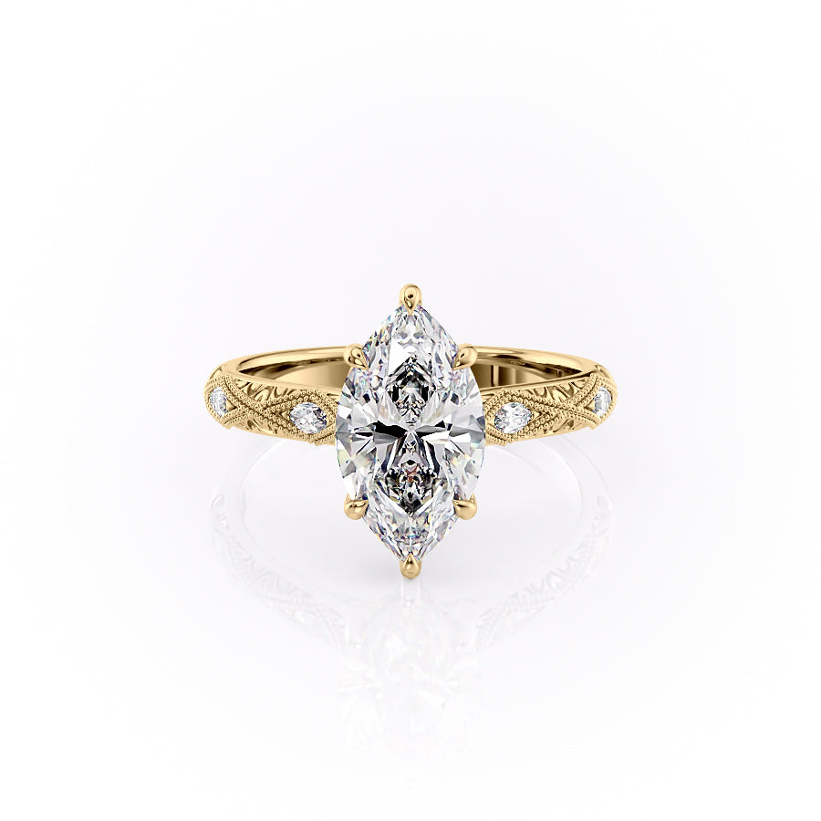 The Vivian Set With A Marquise Vintage Lab Diamond 1 Carat 14K Gold#material_14k-gold