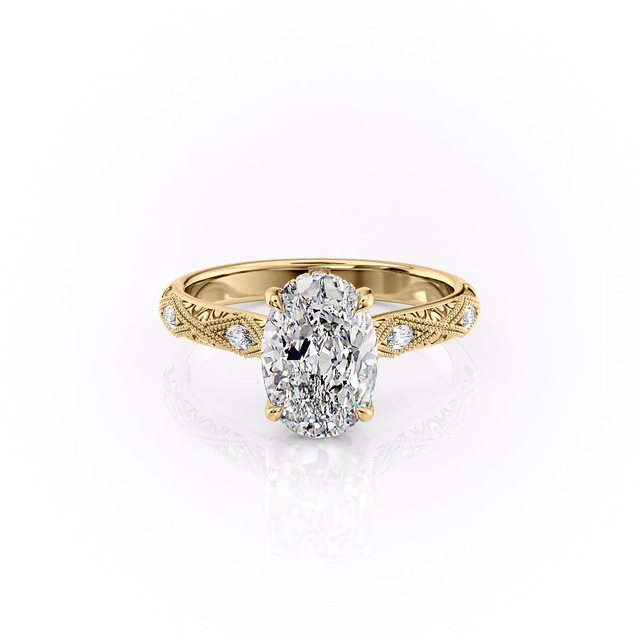 The Vivian Set With A Oval Vintage Lab Diamond 1 Carat 18K Gold#material_18k-gold
