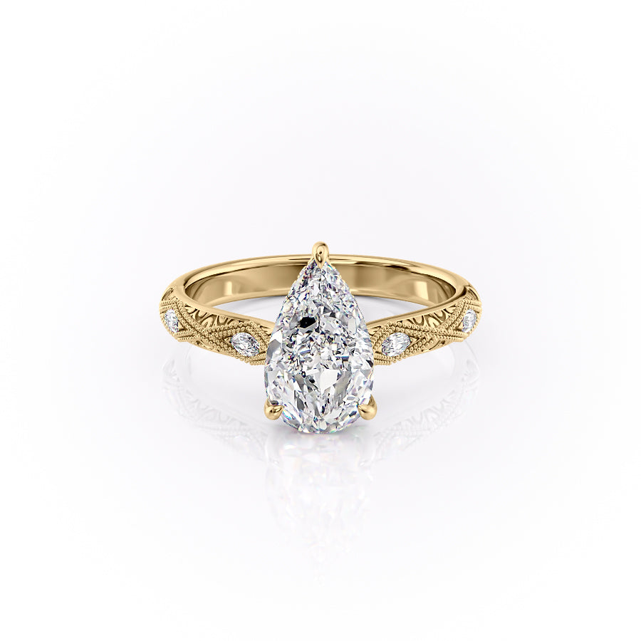 The Vivian Set With A Pear Vintage Lab Diamond 1 Carat 14K Gold#material_14k-gold
