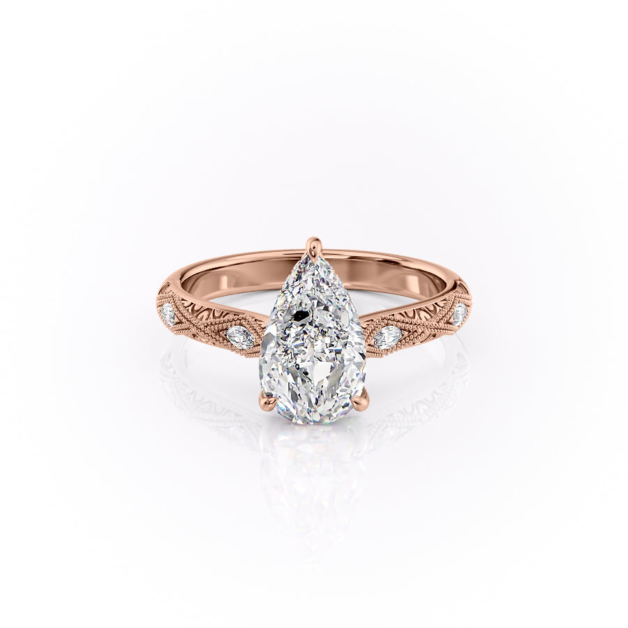 The Vivian Set With A Pear Vintage Lab Diamond 1 Carat 14K Rose#material_14k-rose