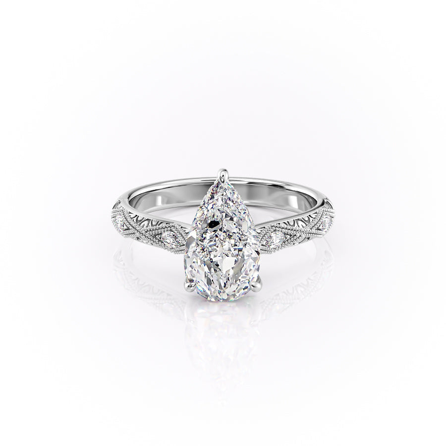 The Vivian Set With A Pear Vintage Lab Diamond 1 Carat 14K White#material_14k-white
