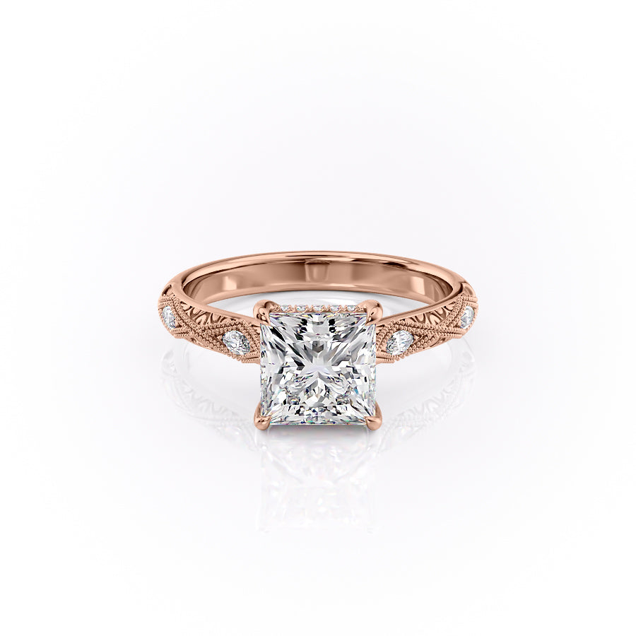 The Vivian Set With A Princess Vintage Lab Diamond 1 Carat 14K Rose#material_14k-rose