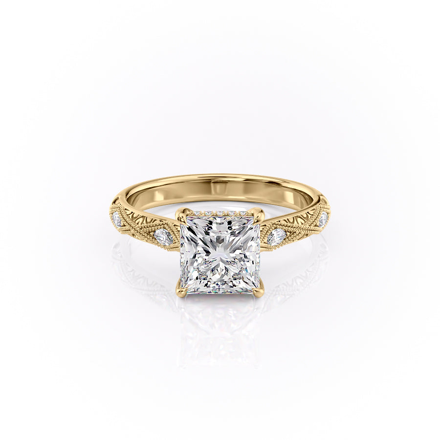 The Vivian Set With A Princess Vintage Lab Diamond 1 Carat 18K Gold#material_18k-gold