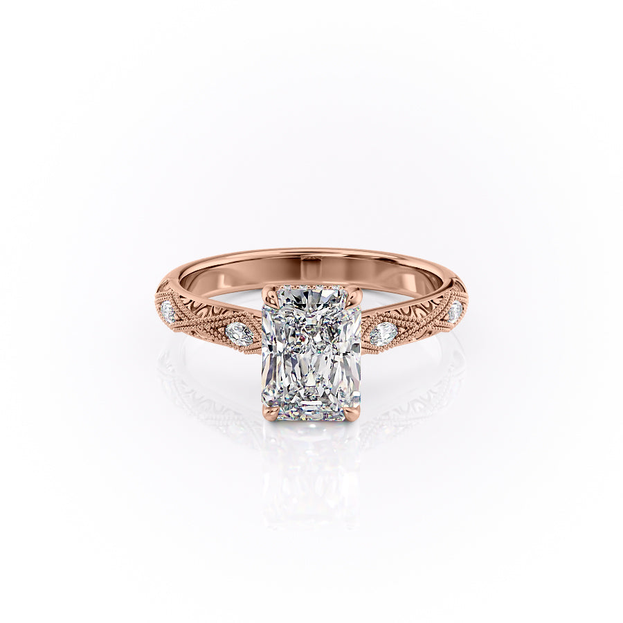 The Vivian Set With A Radiant Vintage Lab Diamond 1 Carat 14K Rose#material_14k-rose