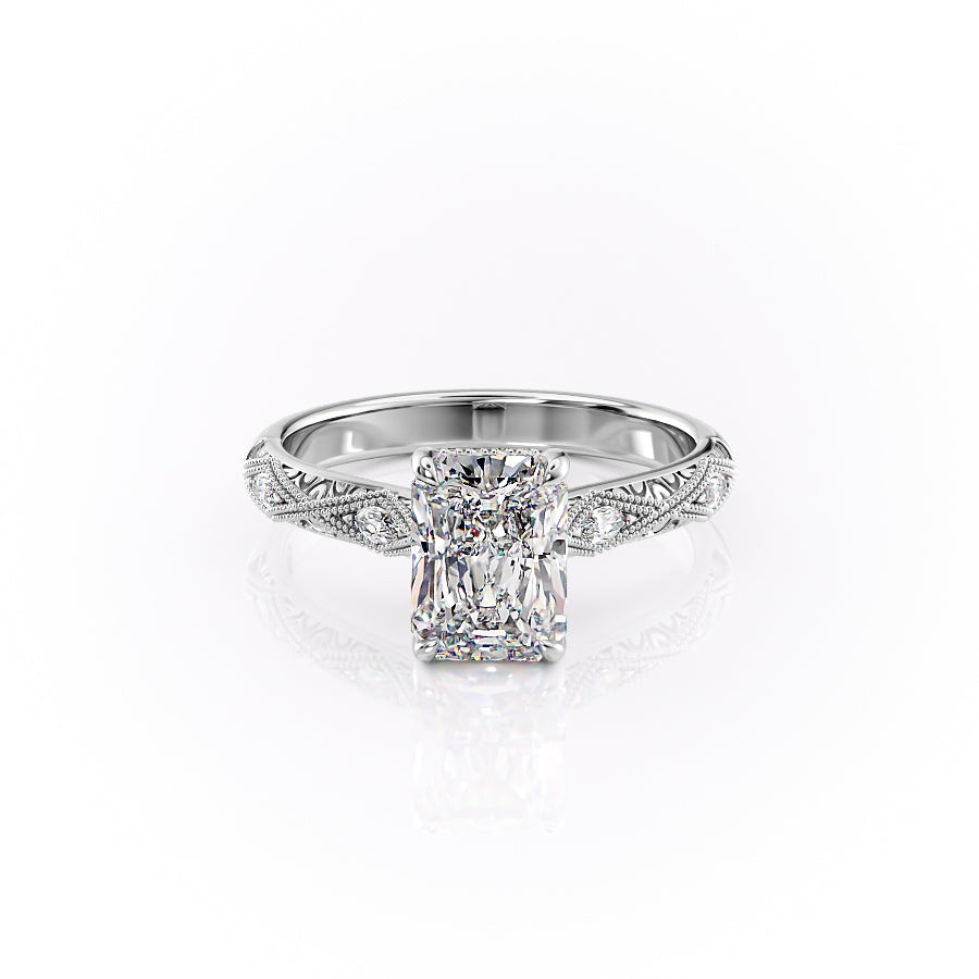 The Vivian Set With A Radiant Vintage Lab Diamond 1 Carat 14K White#material_14k-white