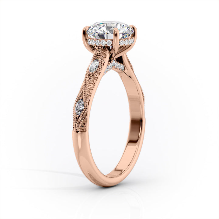 The Vivian Set With A Round Vintage Lab Diamond 1.5 Carat 14K Rose#material_14k-rose