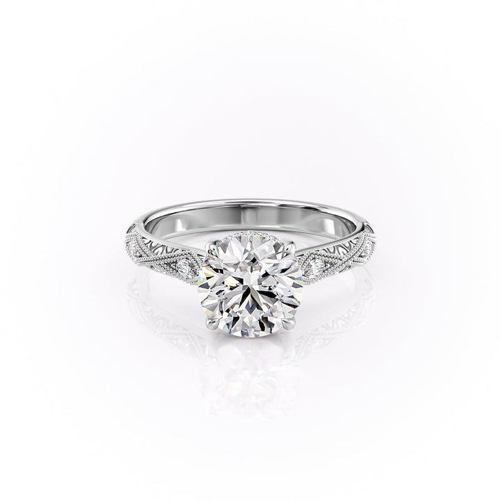 The Vivian Set With A Round Vintage Lab Diamond 1 Carat 14K White#material_14k-white