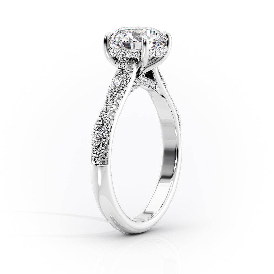 The Vivian Set With A Round Vintage Lab Diamond 1.5 Carat 14K White#material_14k-white