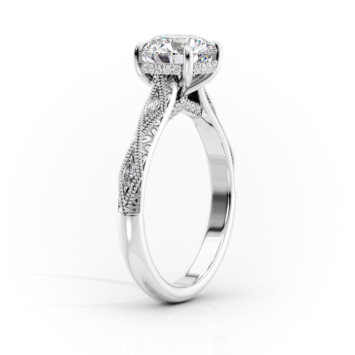 The Vivian Set With A Round Vintage Lab Diamond 1.5 Carat 14K White#material_14k-white