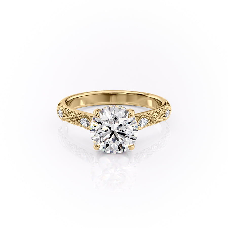 The Vivian Set With A Round Vintage Lab Diamond 1 Carat 18K Gold#material_18k-gold