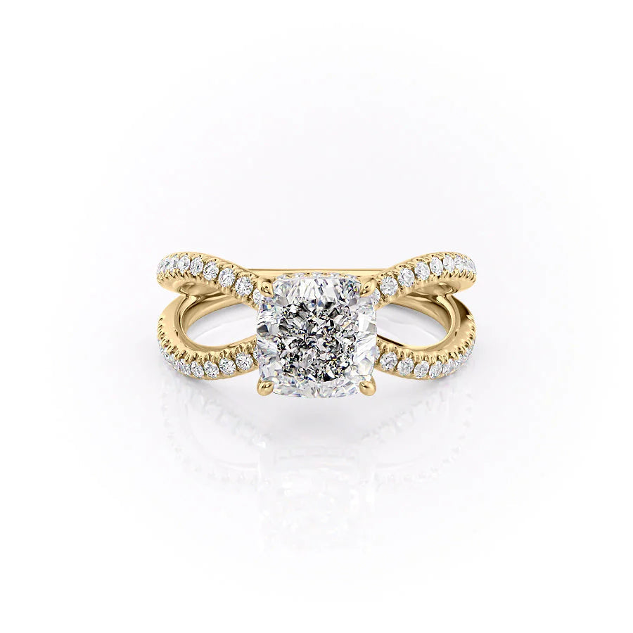 The Zara Set With Cushion Pave Lab Diamond 1 Carat 18K Gold#material_18k-gold