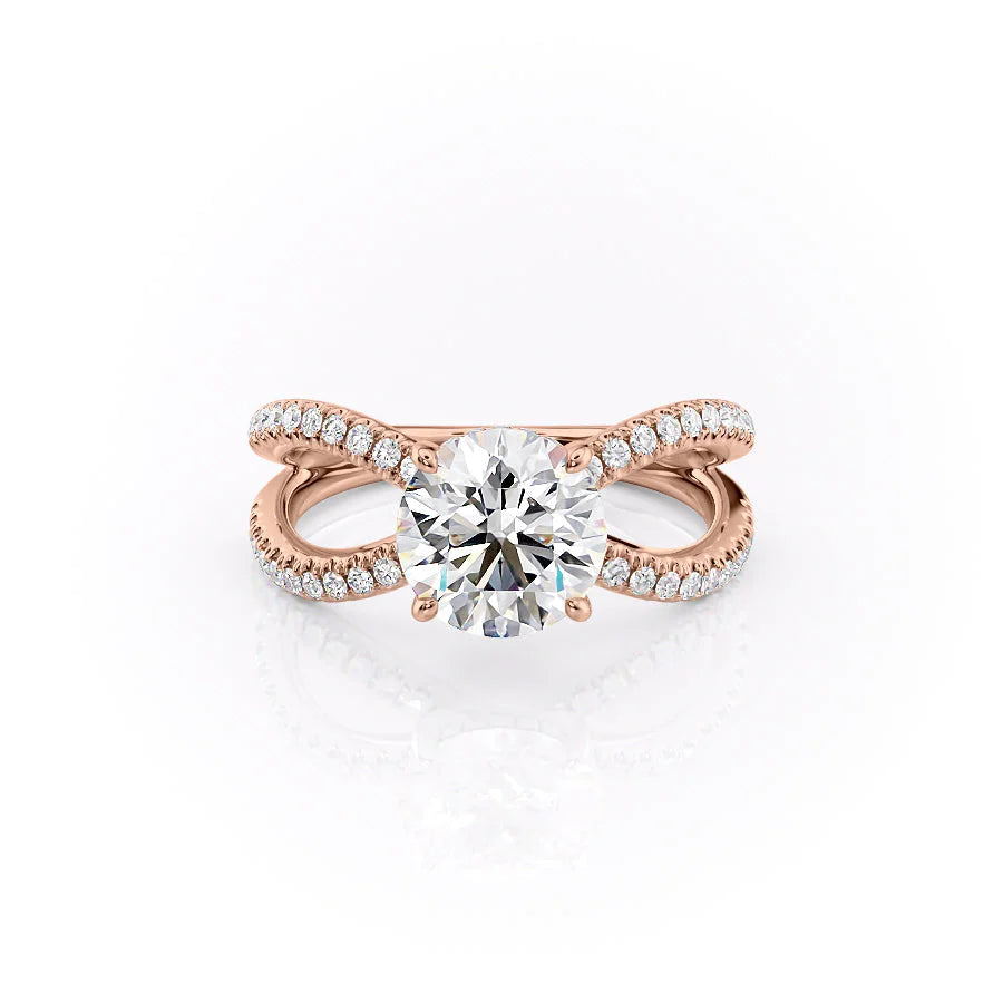 Rose gold ring with a large diamond on a white background#material_rose