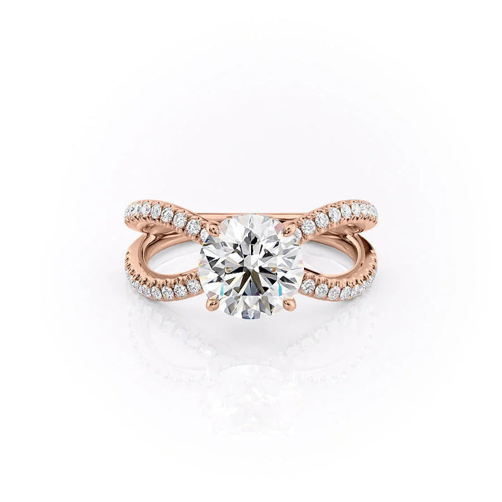 Rose gold ring with a large diamond on a white background#material_rose